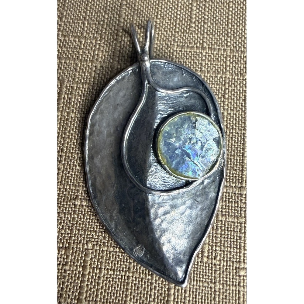 Vintage 925 Israel B Leaf Shape Hammered Rustic Sterling Silver Pendant Only